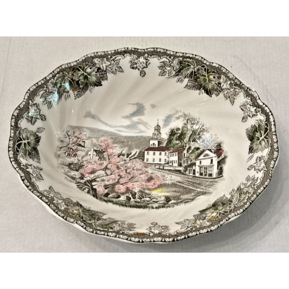 VTG Johnson Brothers FRIENDLY VILLAGE 8 7/8" Oval Vegetable Bowl "Village Green"